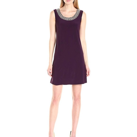 R&M Richards Plum Mini Dress with Sparkling Collar
